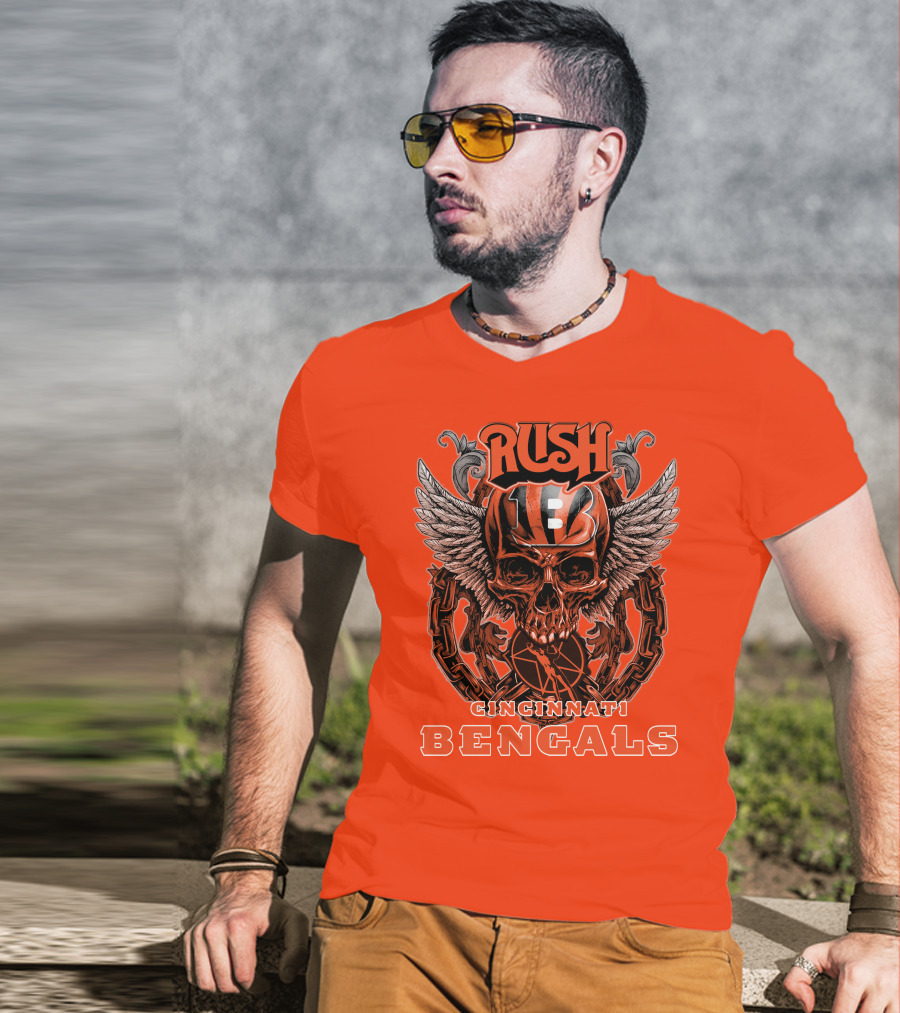 Rush Cincinnati Bengals Helmet Wings Skull T-Shirt