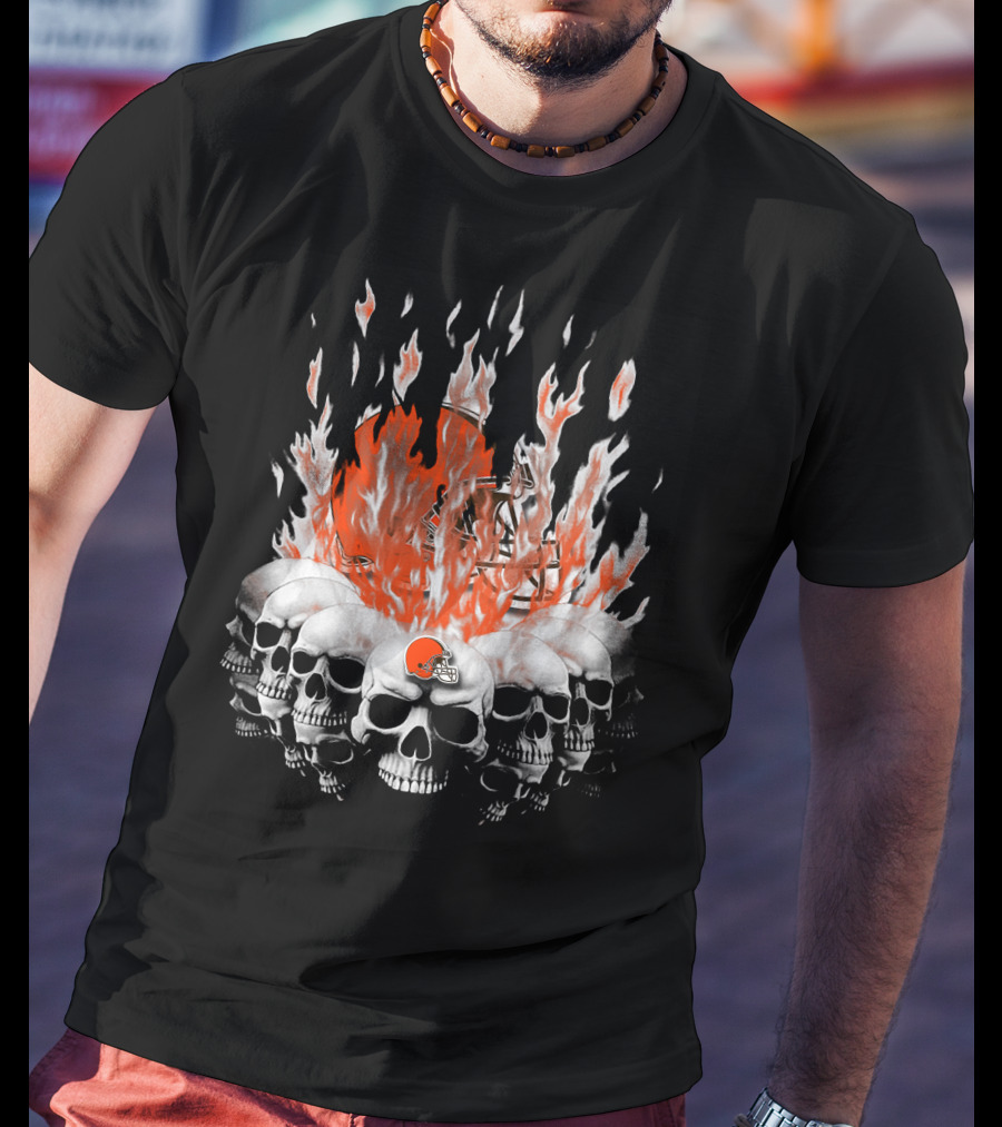 Cleveland Browns 37 Flaming Skull Helmet T-Shirt