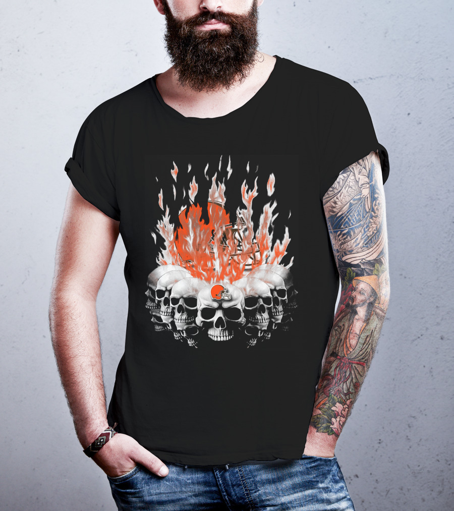 Cleveland Browns 37 Flaming Skull Helmet T-Shirt
