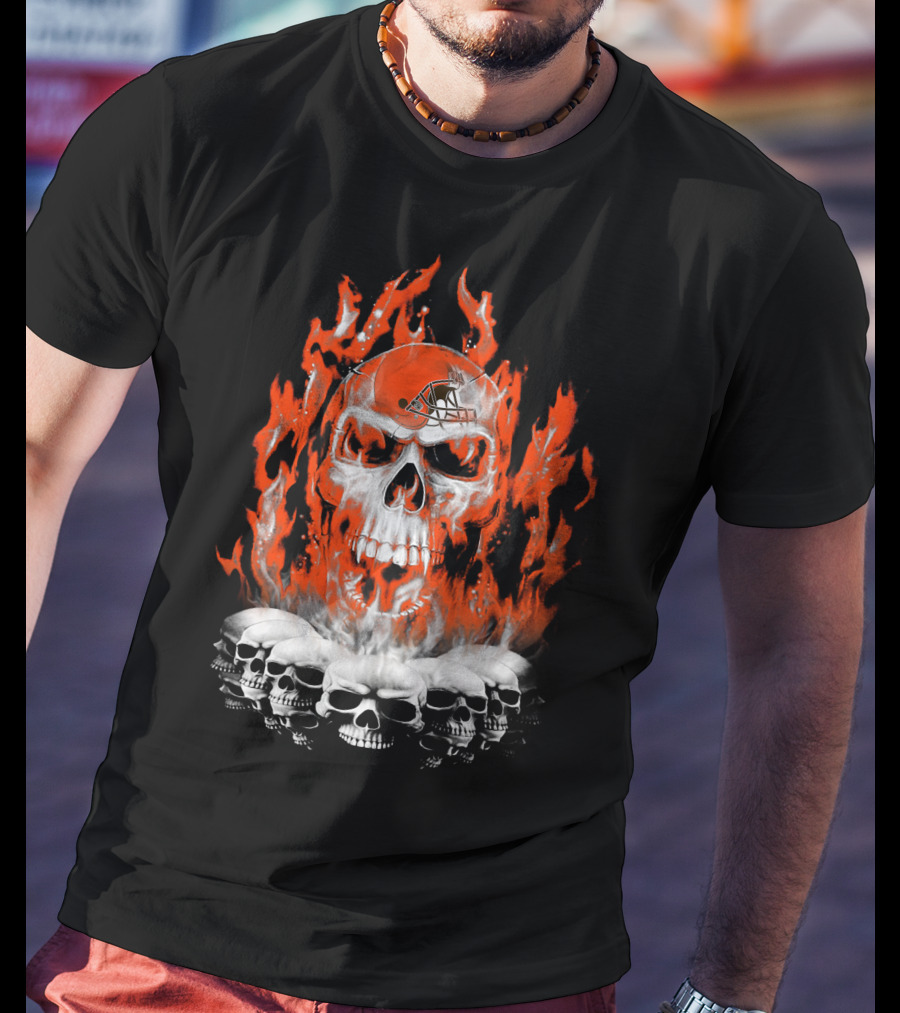 Cleveland Browns Skull Fire Helmet 38 T-Shirt