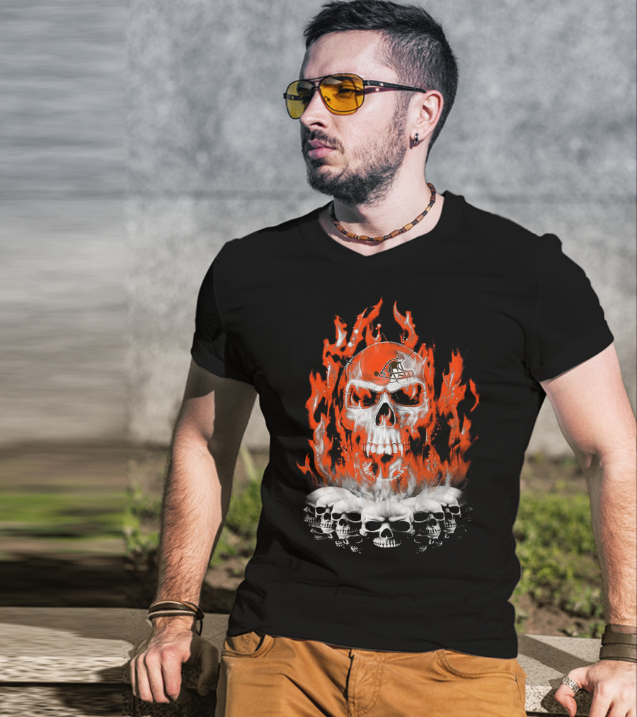 Cleveland Browns Skull Fire Helmet 38 T-Shirt