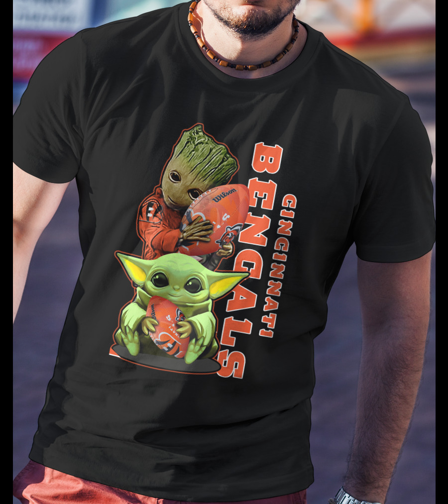 Cincinnati Bengals Baby Yoda Groot Football T-Shirt