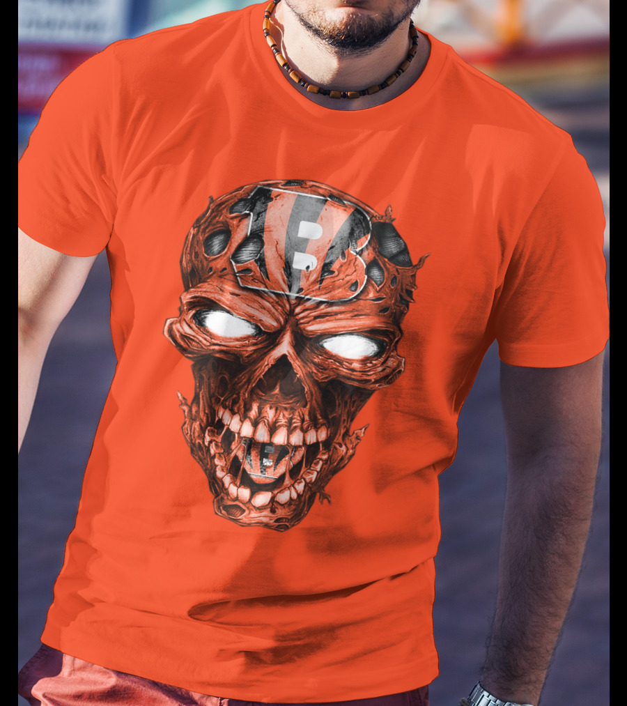 Cincinnati Bengals Skull V2 Creepy Horror Fan Gear T-Shirt