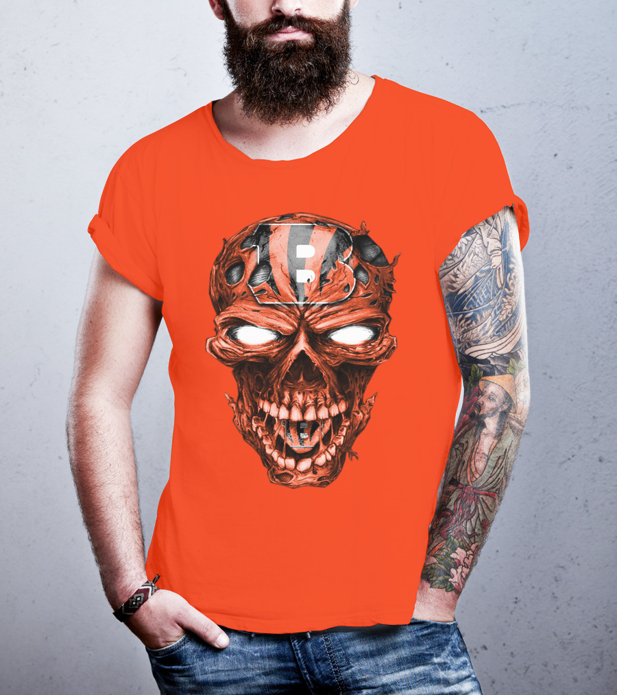 Cincinnati Bengals Skull V2 Creepy Horror Fan Gear T-Shirt