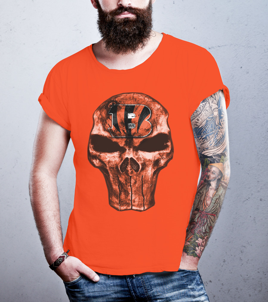 Skull Cincinnati Bengals Logo On Bold Orange T-Shirt