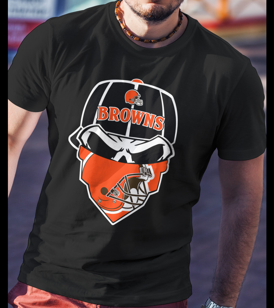 Browns Helmet Skull Mask With Football Theme T-Shirt