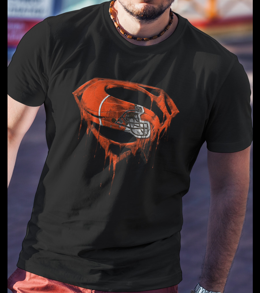 Cleveland Browns Helmet Dripping Superman Logo T-Shirt