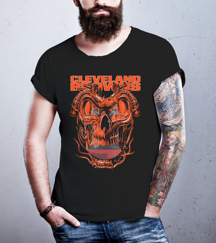 Dragonskull CLEVELAND BROWNS Helmet Skull Football T-Shirt