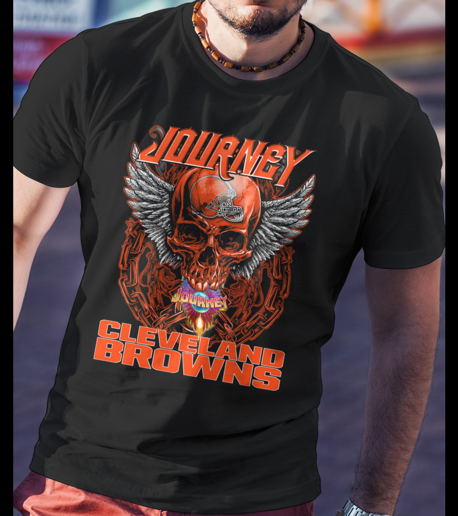 JOURNEY Winged Flaming Skull CLEVELAND BROWNS Football Helmet T-Shirt
