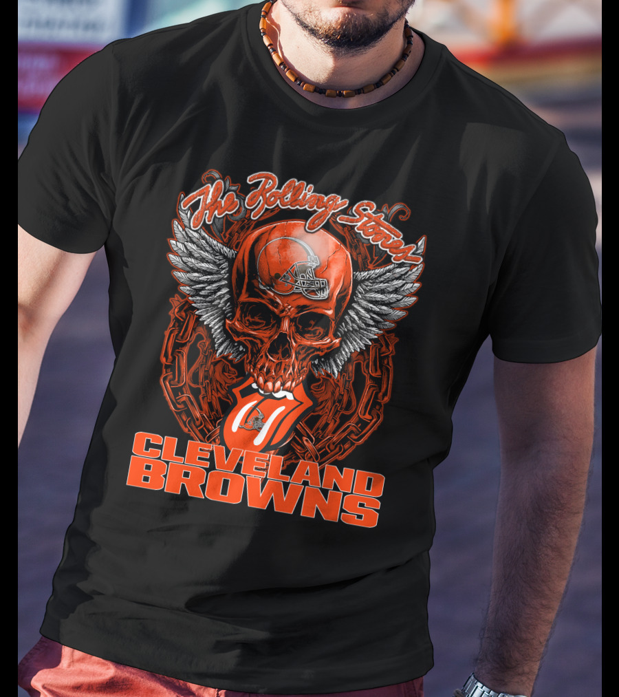 The Rolling Stones Cleveland Browns Skull With Helmet And Tongue T-Shirt