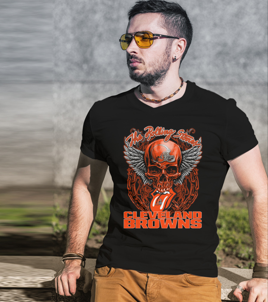 The Rolling Stones Cleveland Browns Skull With Helmet And Tongue T-Shirt