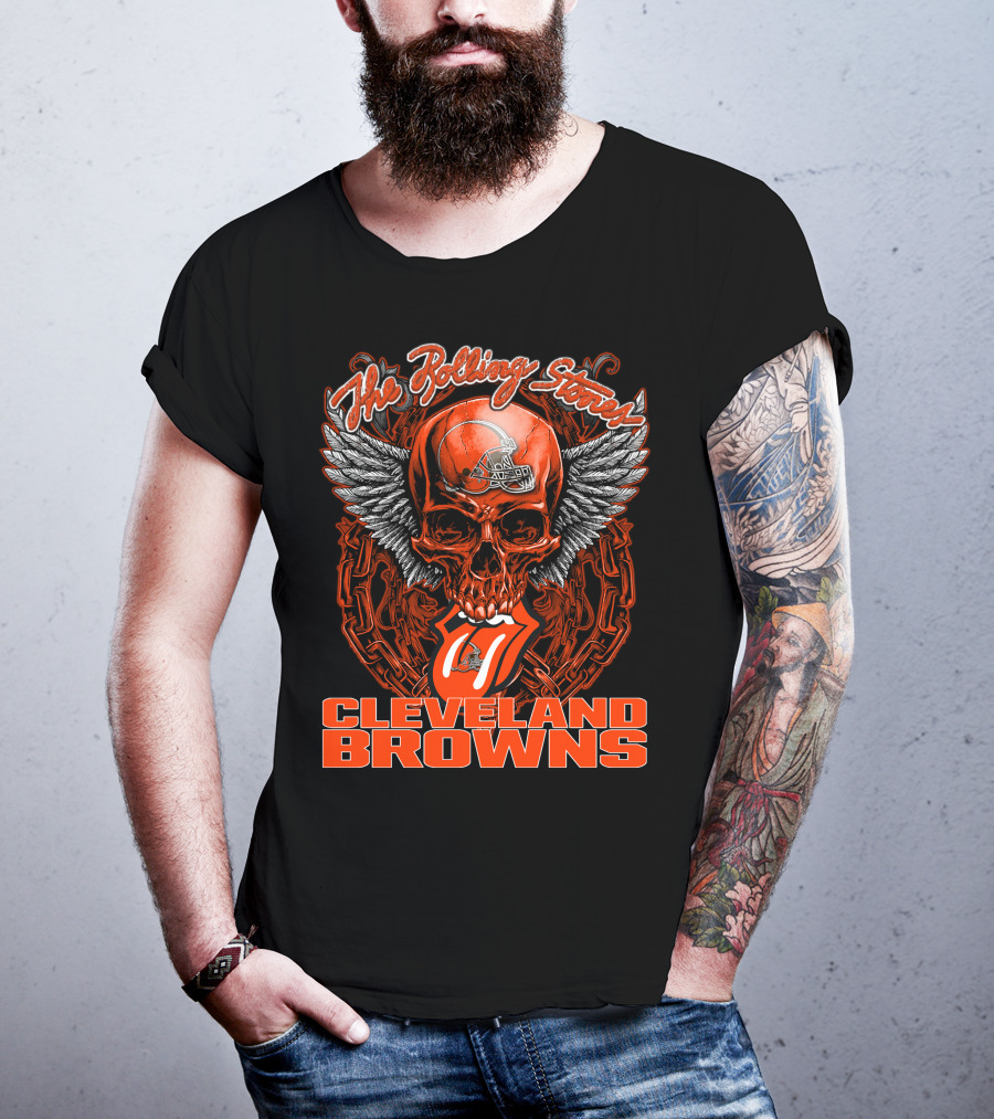 The Rolling Stones Cleveland Browns Skull With Helmet And Tongue T-Shirt