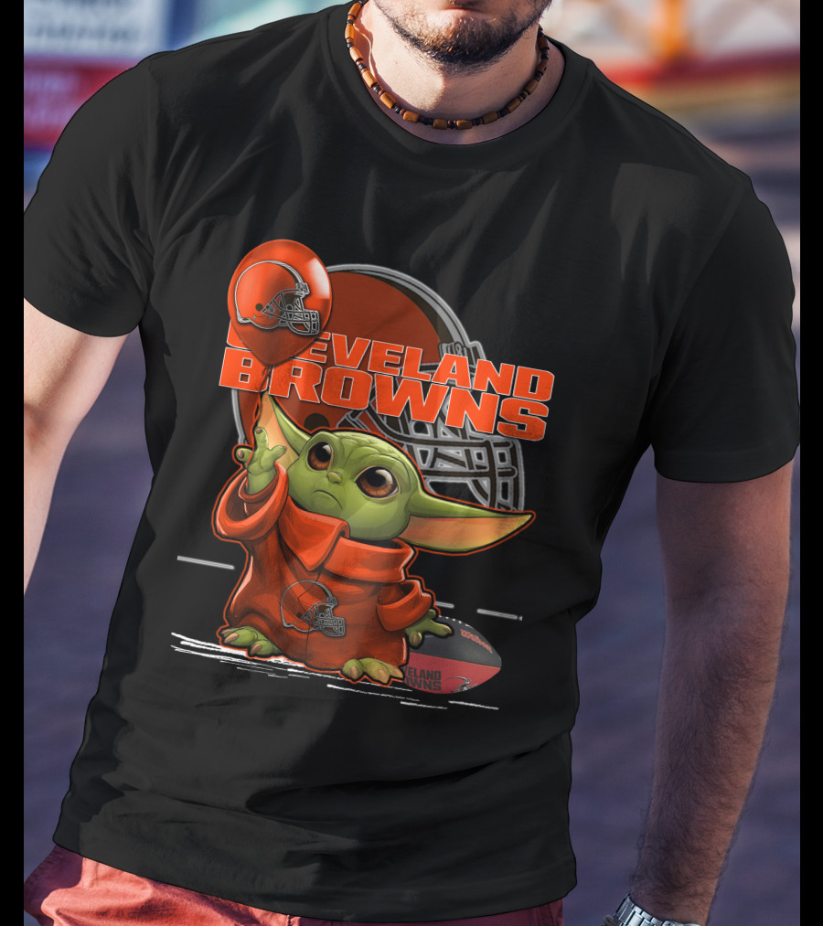 Yoda CLEVELAND BROWNS Football Helmet And Baby Yoda In Jersey T-Shirt