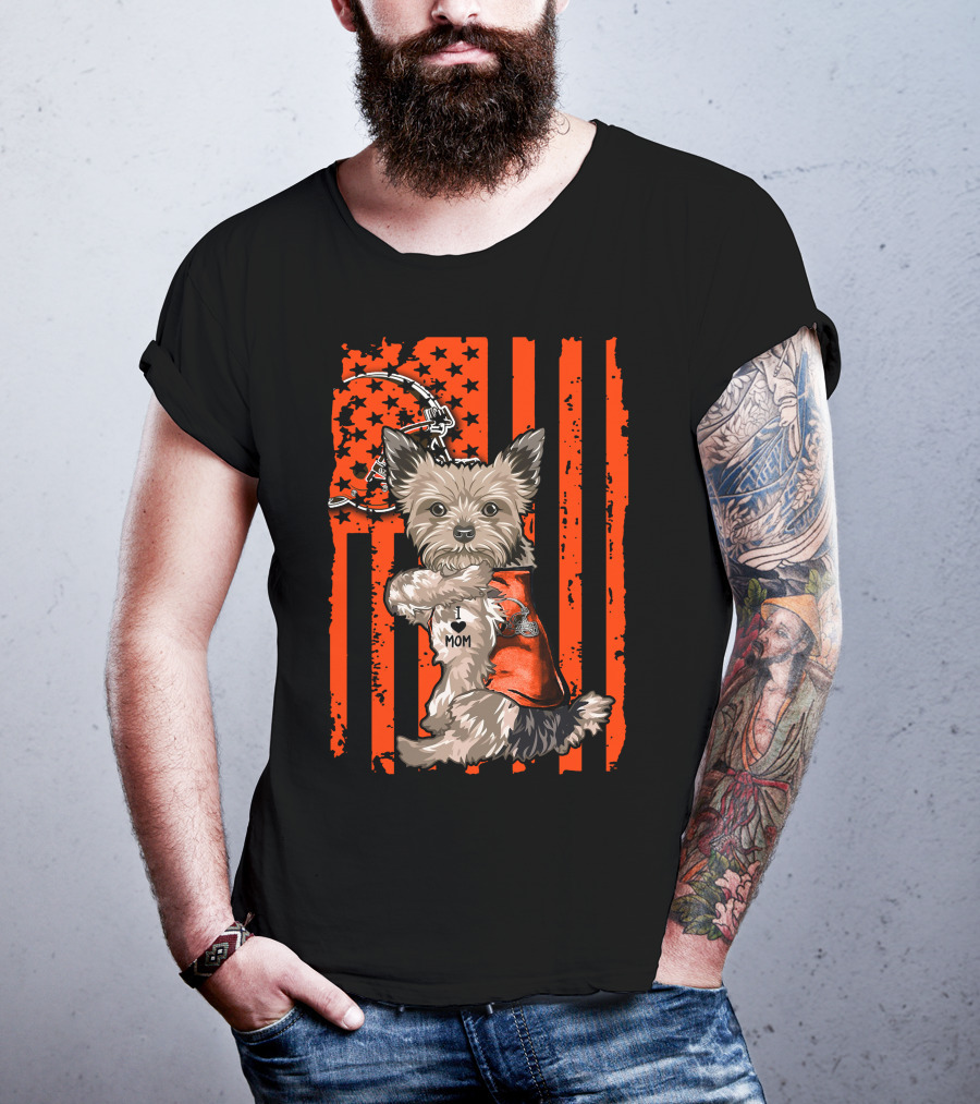 Yorkshire Terrier I Love Mom Cleveland Browns Flag T-Shirt