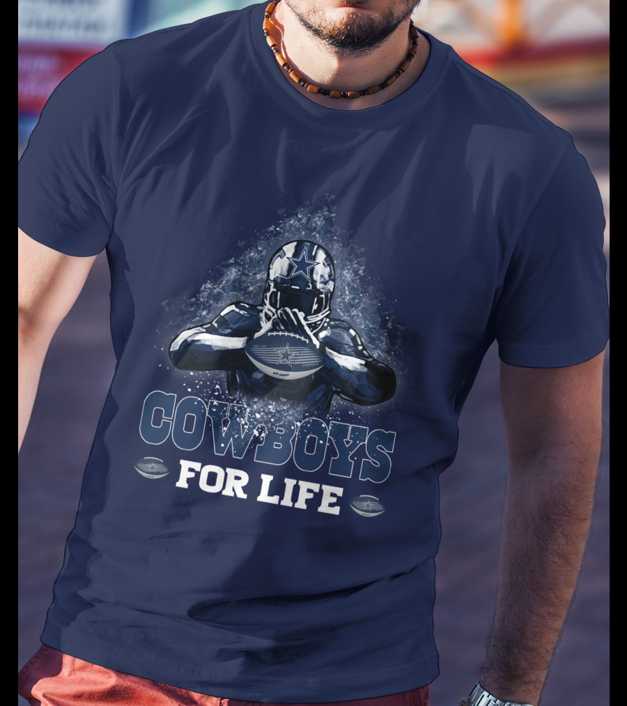 COWBOYS FOR LIFE DALLAS COWBOYS Football Helmet Star Logo Blue T-Shirt