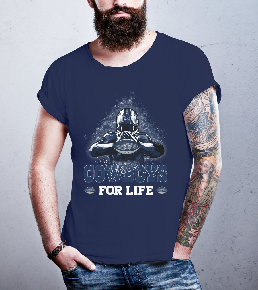 COWBOYS FOR LIFE DALLAS COWBOYS Football Helmet Star Logo Blue T-Shirt
