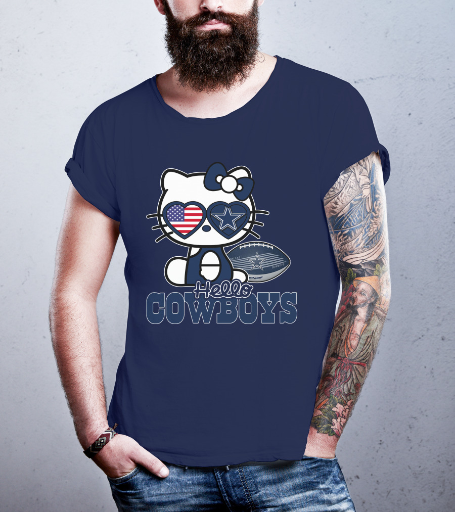 Hellokitty Hello Cowboys Dallas Football Stars USA Flag Glasses Football T-Shirt