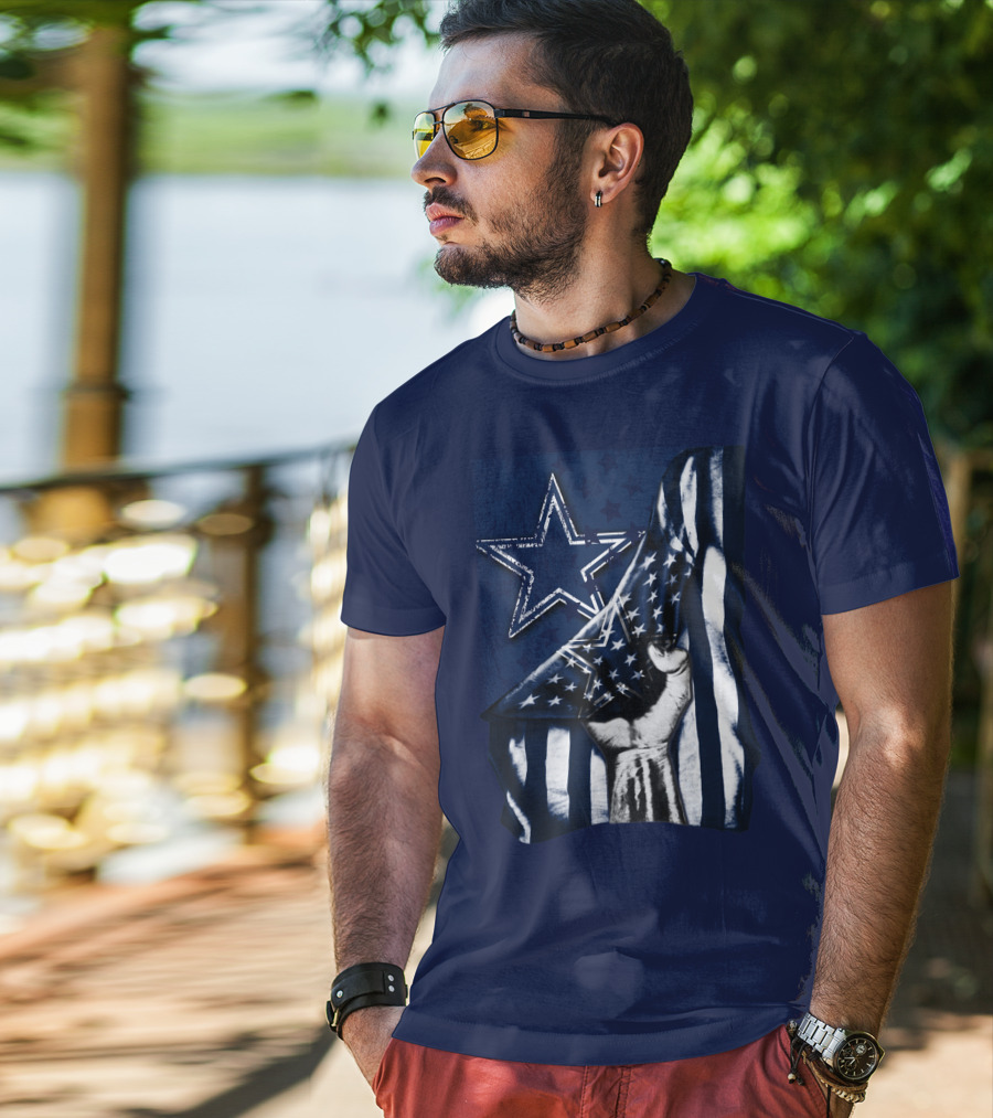Dallas Cowboys Star With American Flag And Fist T-Shirt