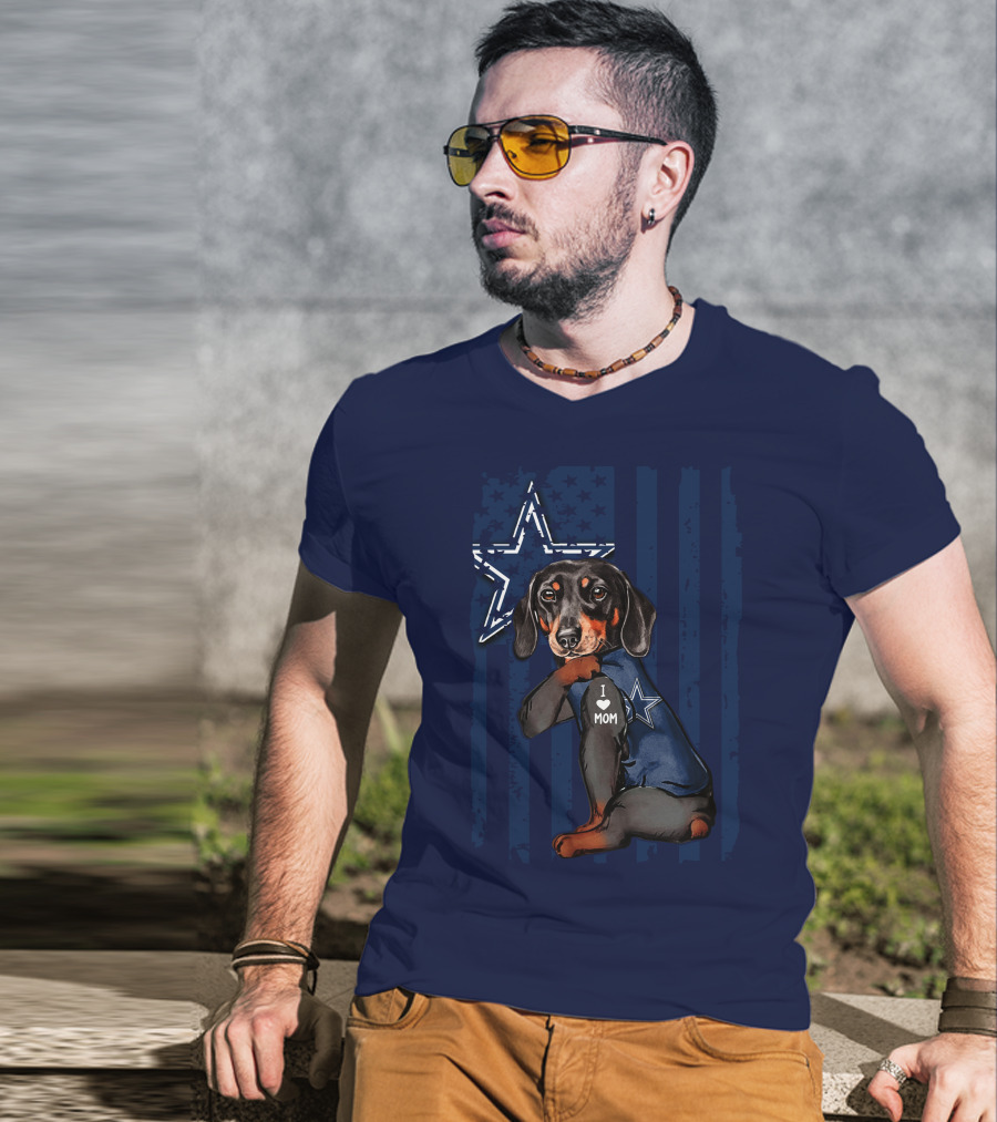 Dachshund I Love Mom Dallas Cowboys Star Flag T-Shirt