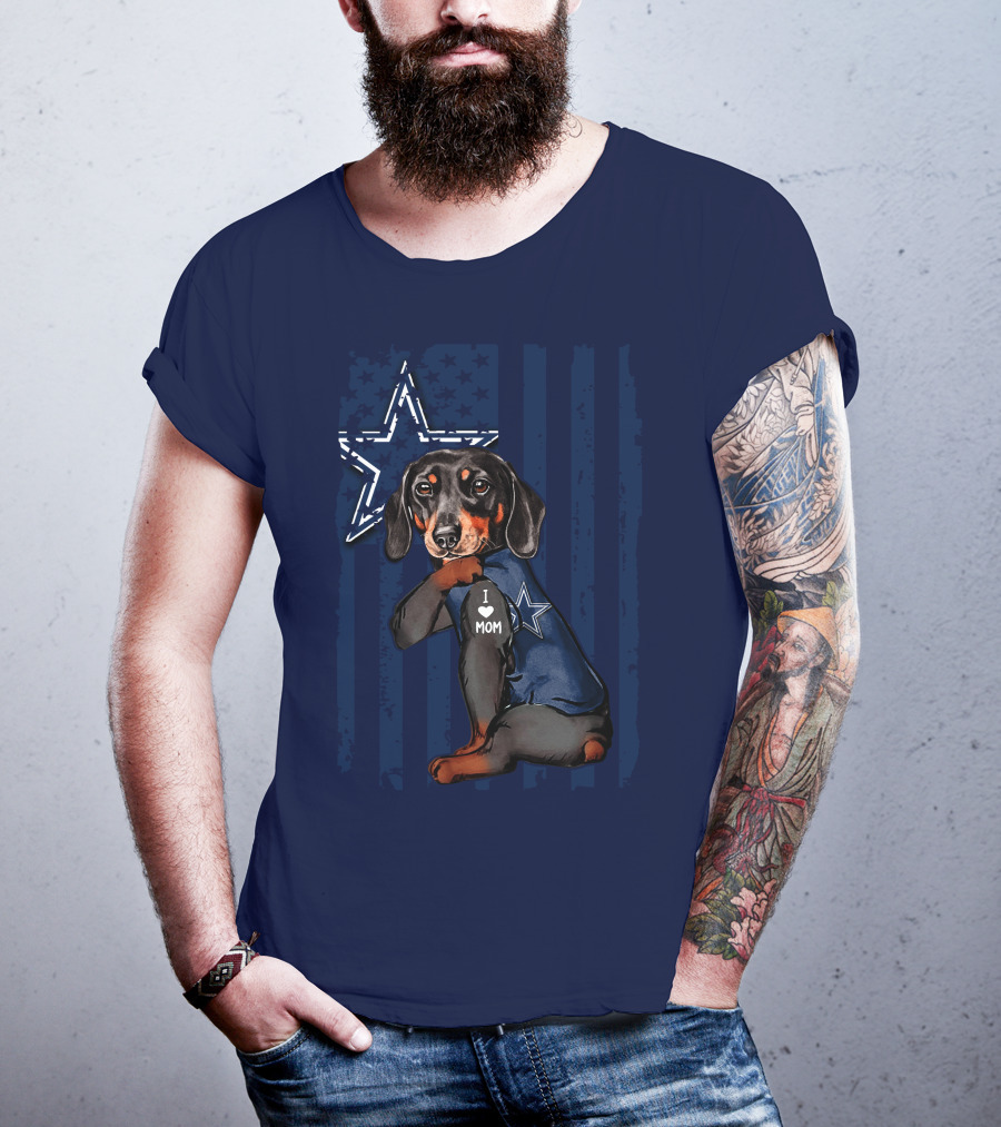 Dachshund I Love Mom Dallas Cowboys Star Flag T-Shirt