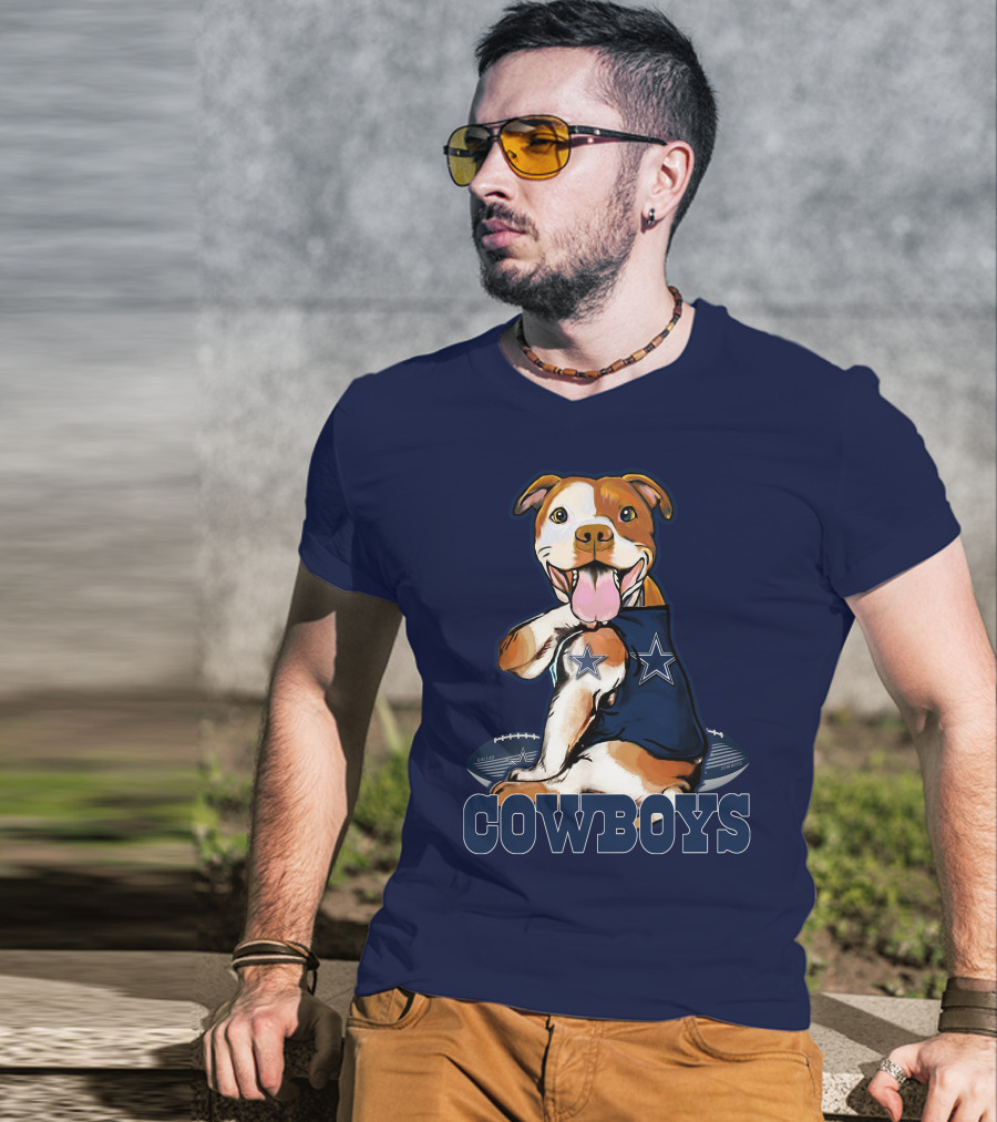 Pittbull Dallas Cowboys Pitbull Wearing Cowboys Jersey With Footballs T-Shirt