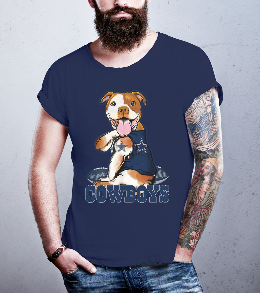 Pittbull Dallas Cowboys Pitbull Wearing Cowboys Jersey With Footballs T-Shirt
