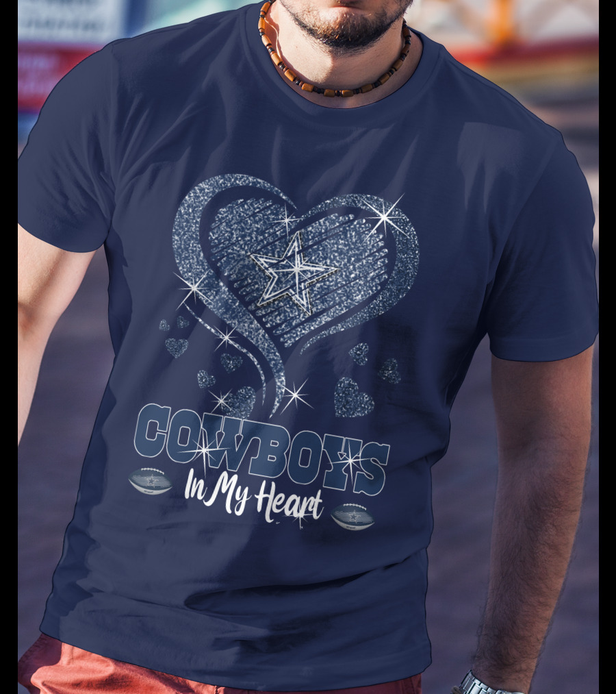 COWBOYS In My Heart Dallas Star And Glitter Hearts T-Shirt