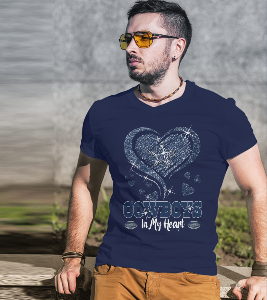 COWBOYS In My Heart Dallas Star And Glitter Hearts T-Shirt