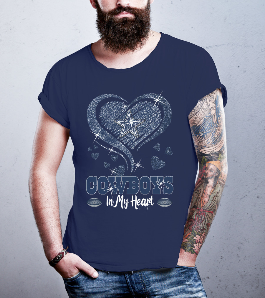 COWBOYS In My Heart Dallas Star And Glitter Hearts T-Shirt