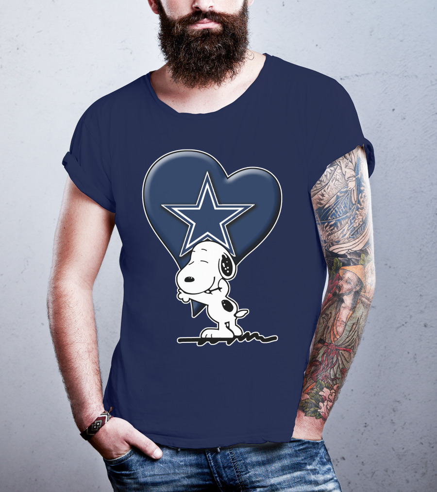 Snoopy Hugging Heart With Dallas Cowboys Star T-Shirt