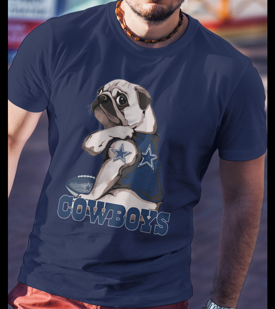 Pug In Dallas Cowboys Star Jersey With Football T-Shirt