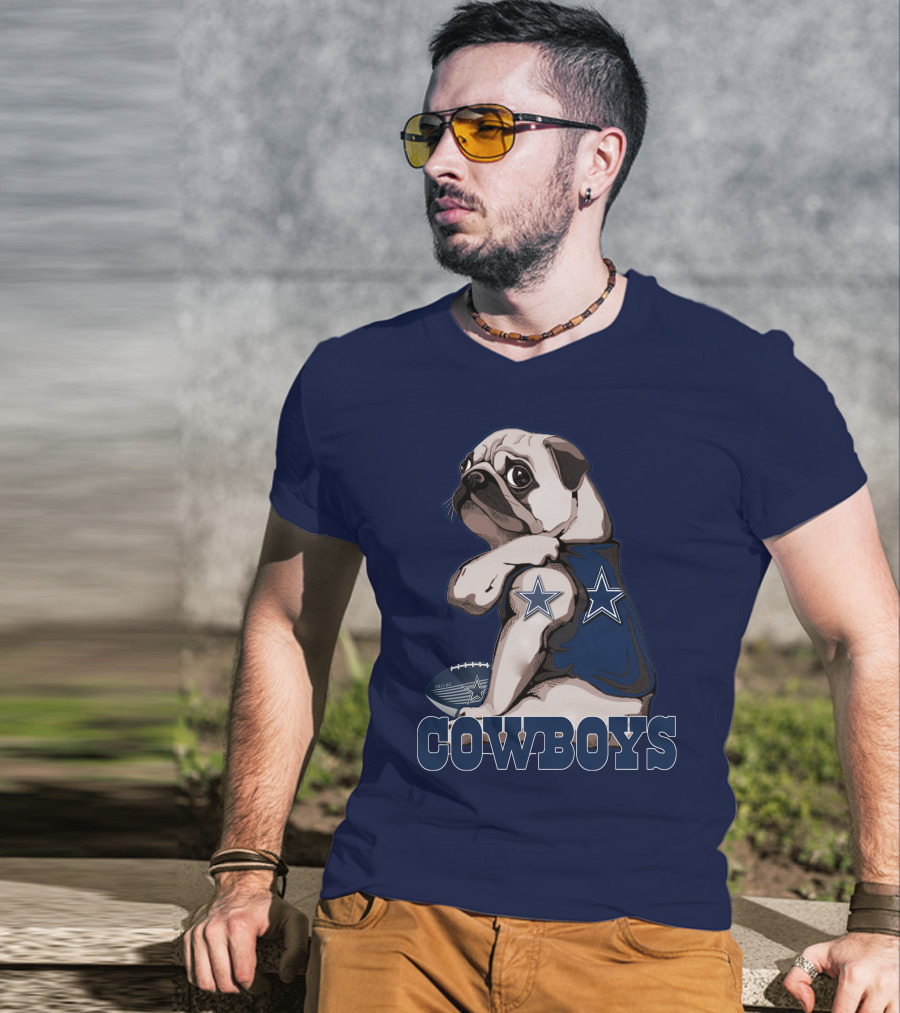 Pug In Dallas Cowboys Star Jersey With Football T-Shirt