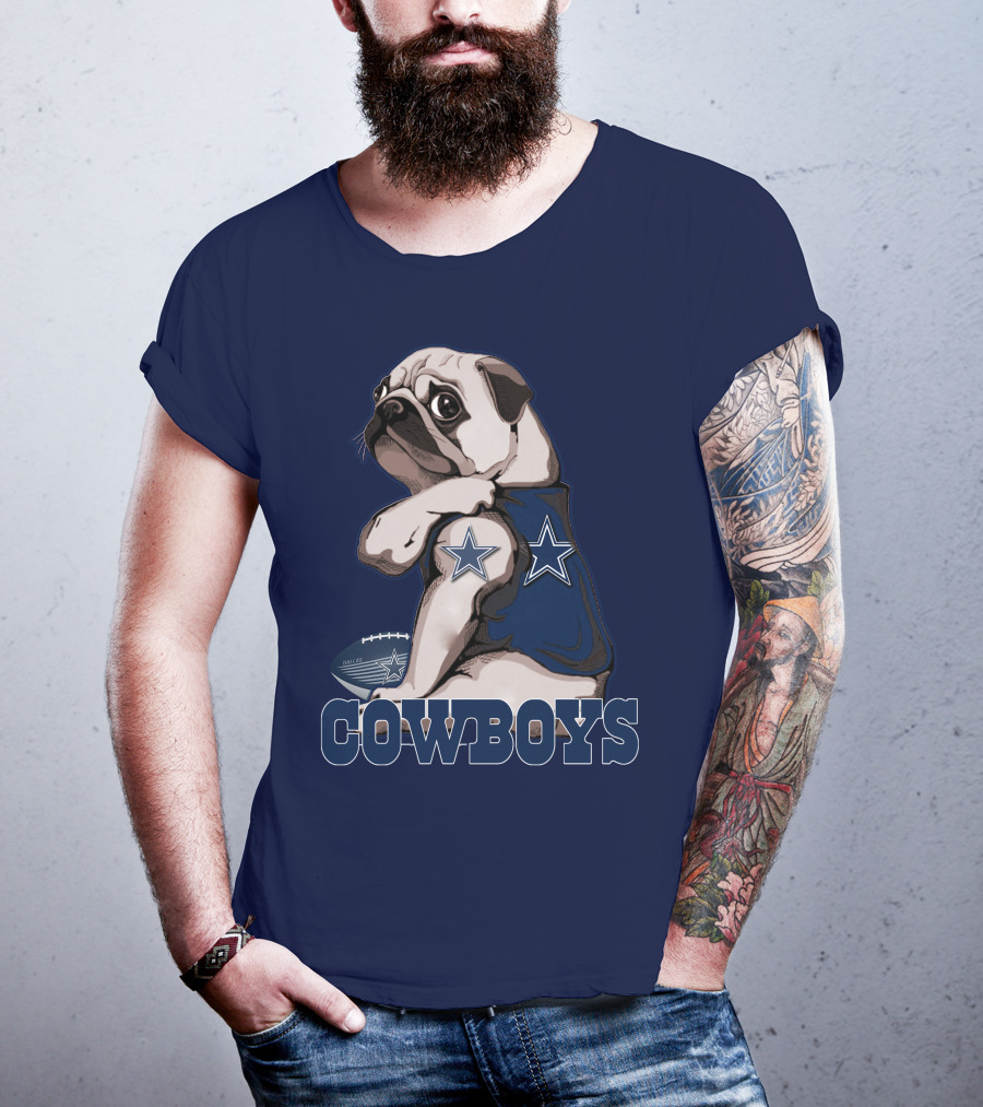 Pug In Dallas Cowboys Star Jersey With Football T-Shirt