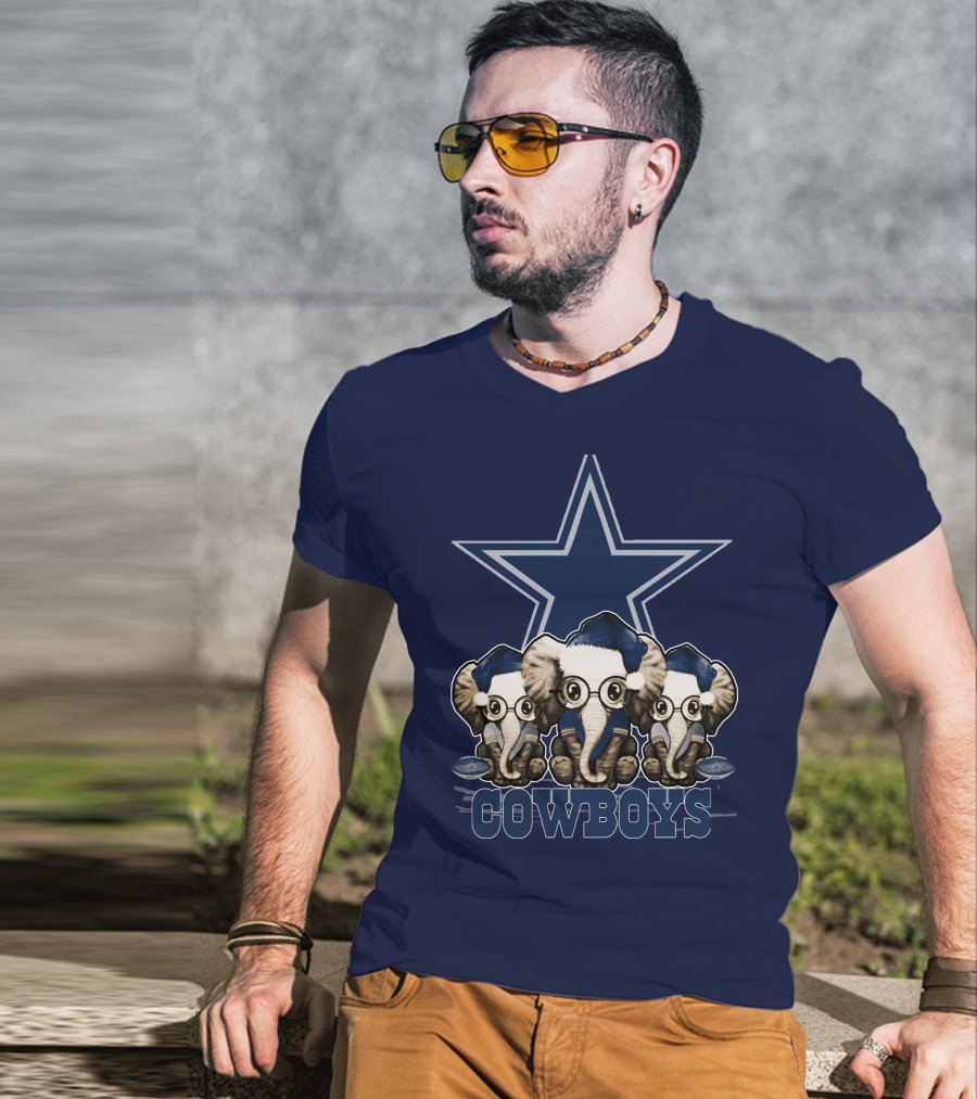Elephan Xmas Dallas Cowboys Star Logo Glasses Hindustani T-Shirt