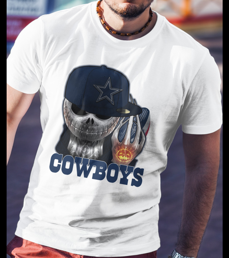 Jackskull Cowboys Halloween Star Football T-Shirt