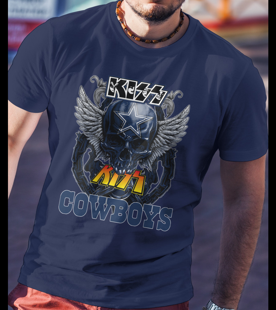 KISS Dallas Cowboys Skull With Star And Wings T-Shirt