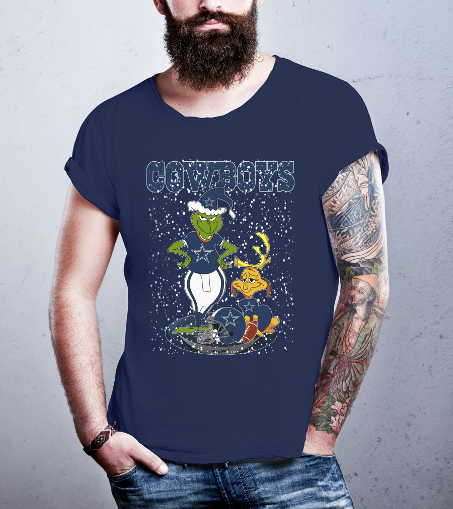Grinchxmas Cowboys Football Holiday Mashup T-Shirt