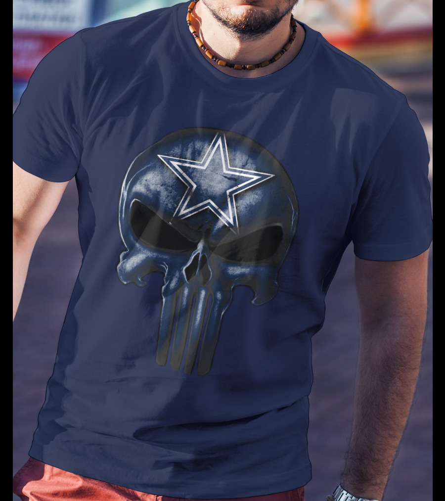 Skull Dallas Cowboys Star Logo Navy Background T-Shirt