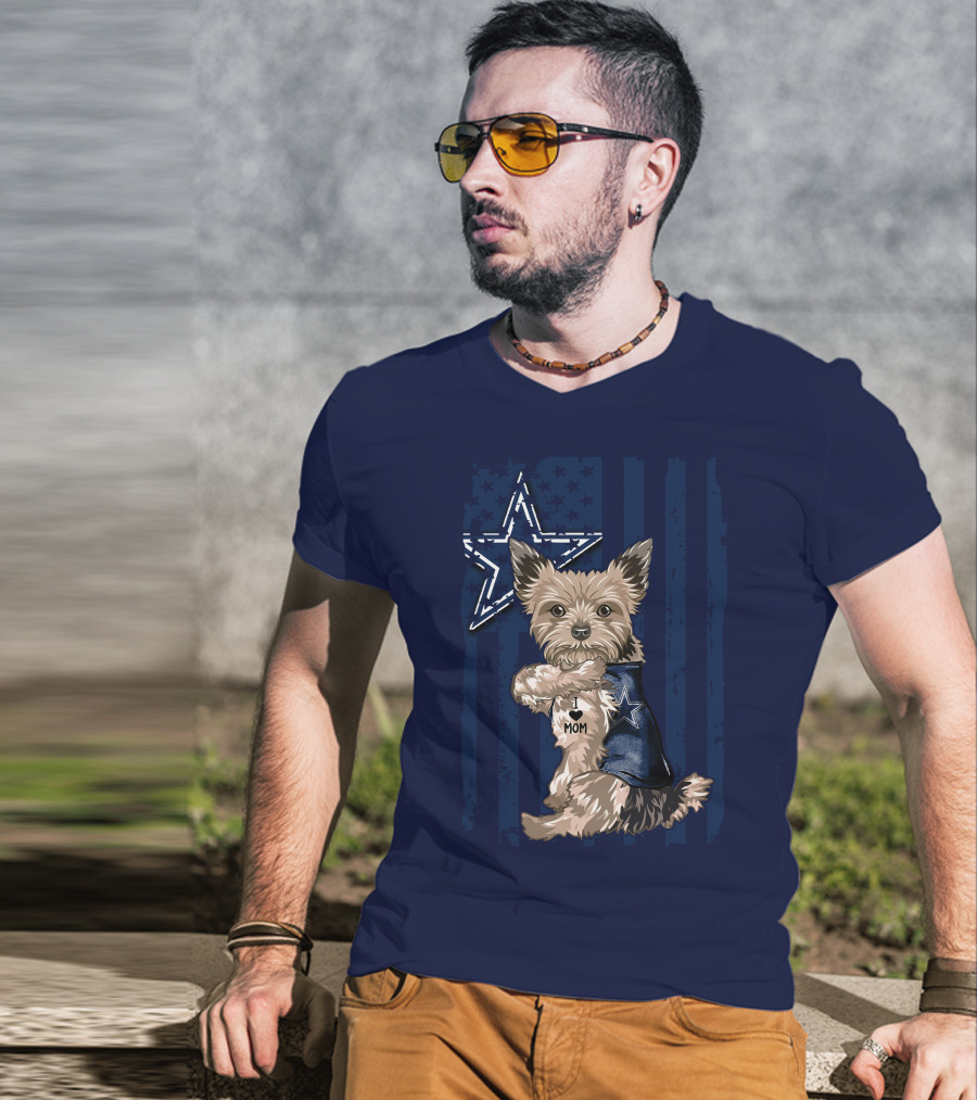 Yorkshire Terrier I Love Mom Dallas Cowboys Fan Flag T-Shirt