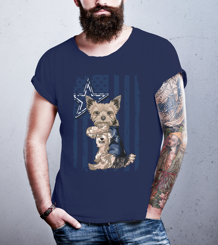 Yorkshire Terrier I Love Mom Dallas Cowboys Fan Flag T-Shirt
