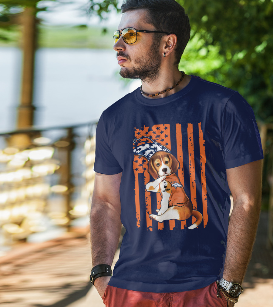 Beagle I Love Mom Denver Broncos T-Shirt