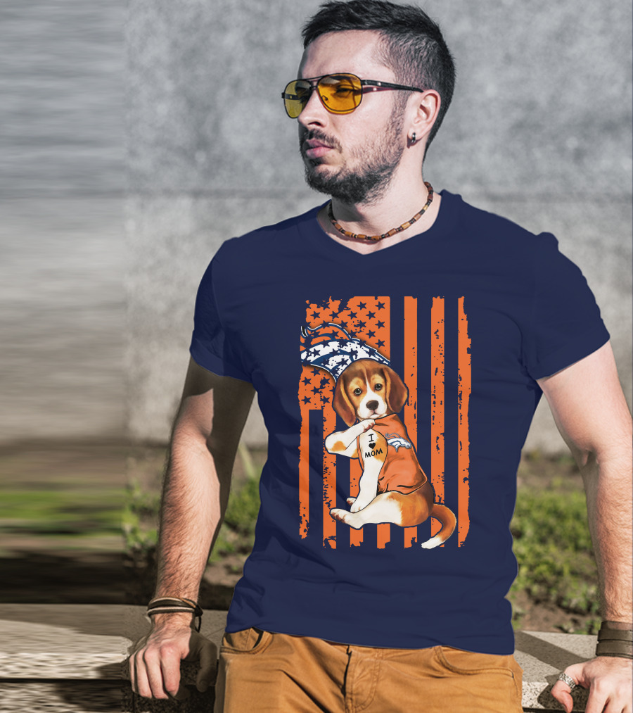 Beagle I Love Mom Denver Broncos T-Shirt