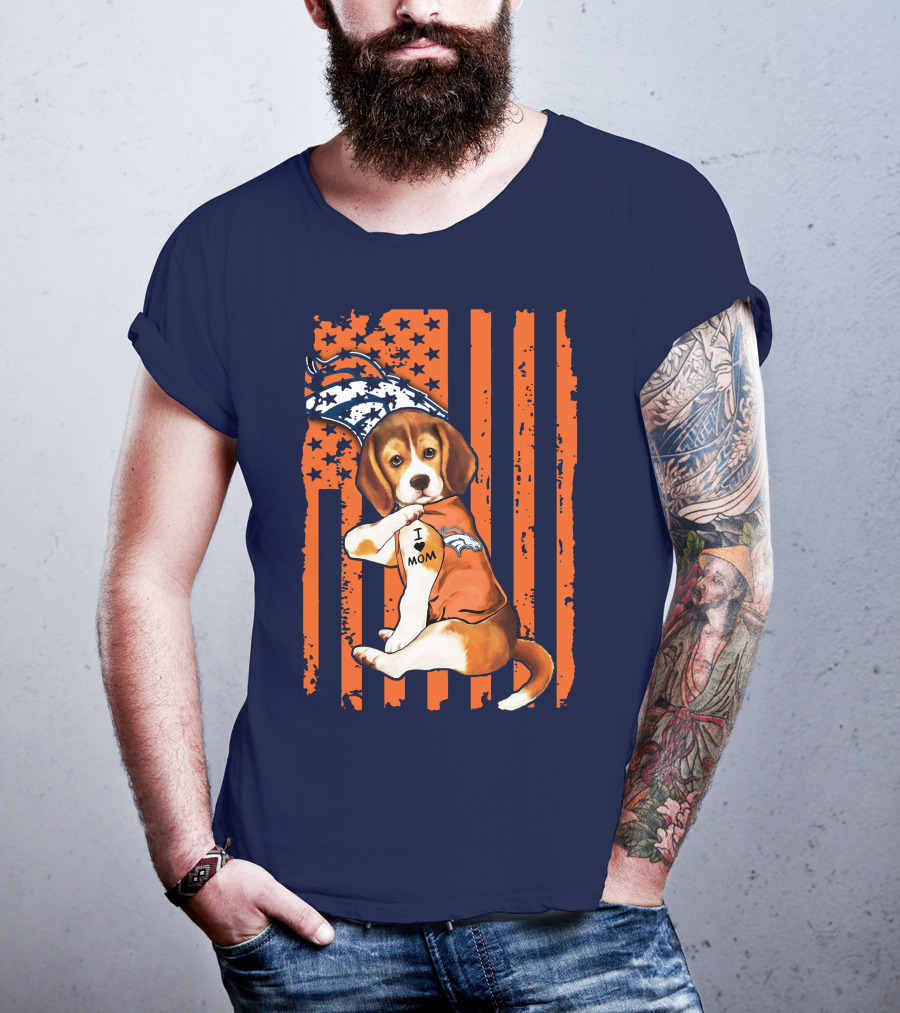 Beagle I Love Mom Denver Broncos T-Shirt