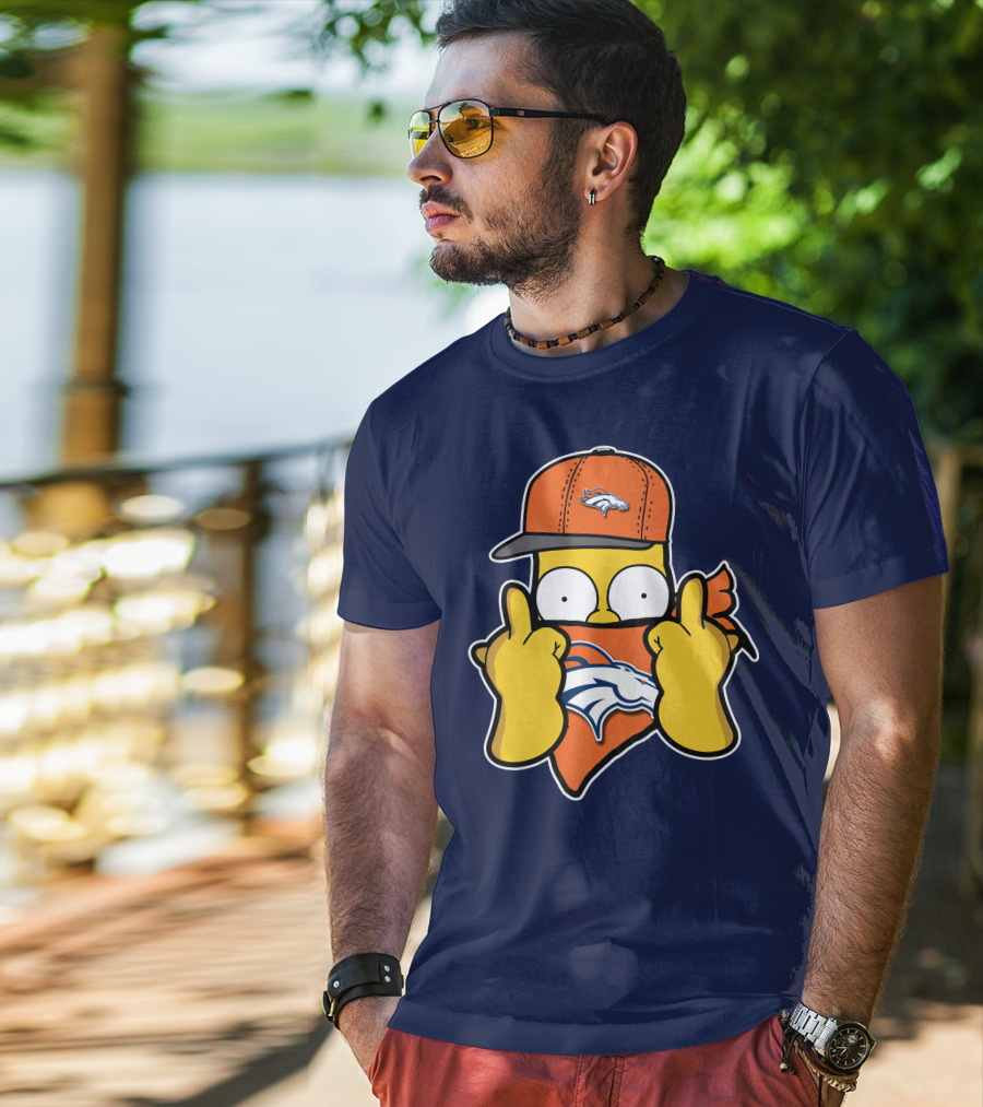 Denver Broncos Homer Simpson Middle Finger Gesture T-Shirt