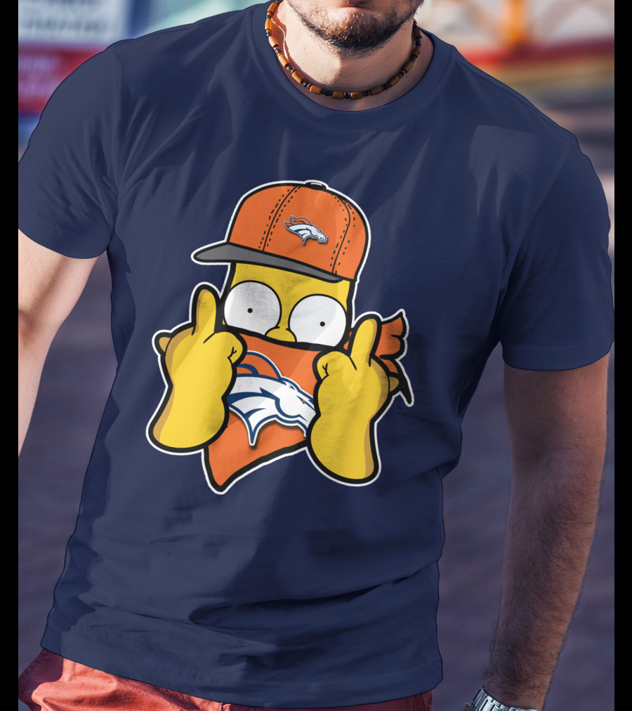 Denver Broncos Homer Simpson Middle Finger Gesture T-Shirt