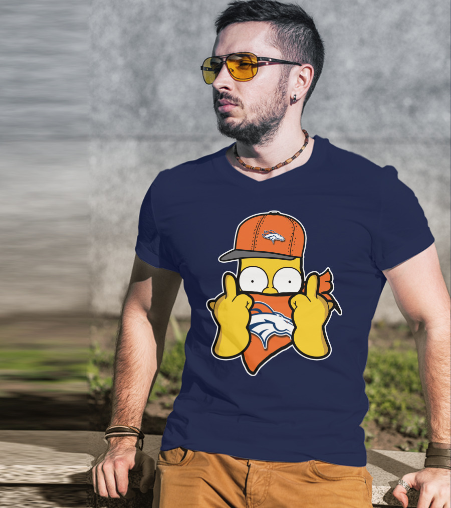 Denver Broncos Homer Simpson Middle Finger Gesture T-Shirt