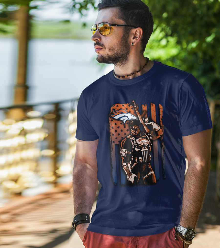 Denver Broncos Punisher Style Patriot T-Shirt
