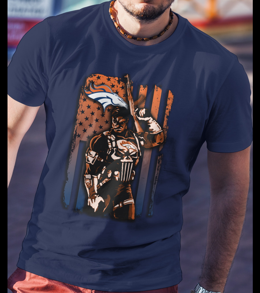 Denver Broncos Punisher Style Patriot T-Shirt