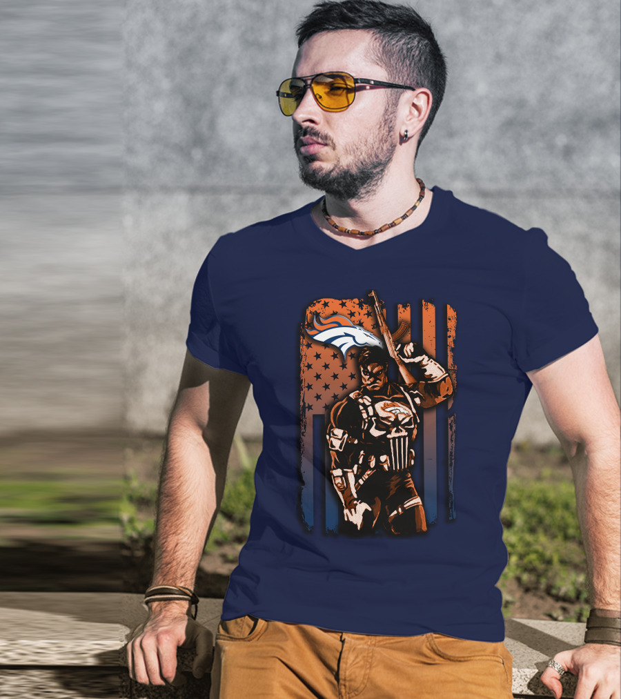 Denver Broncos Punisher Style Patriot T-Shirt