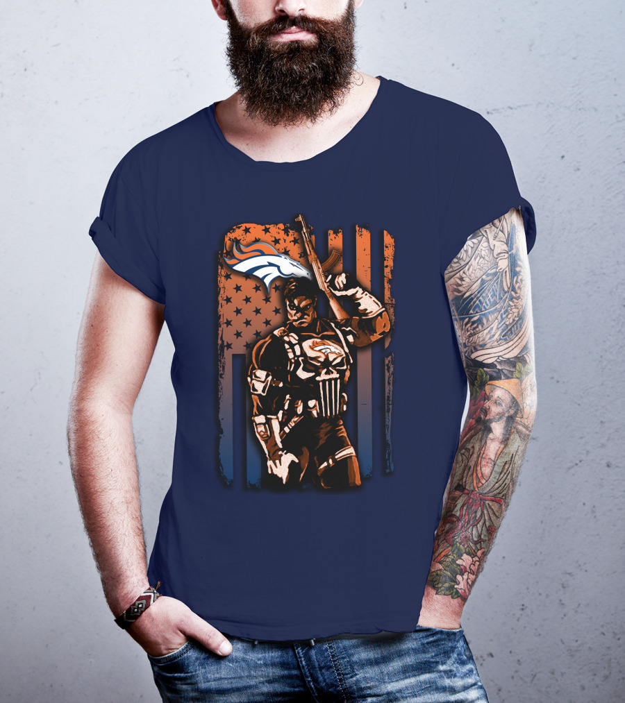 Denver Broncos Punisher Style Patriot T-Shirt